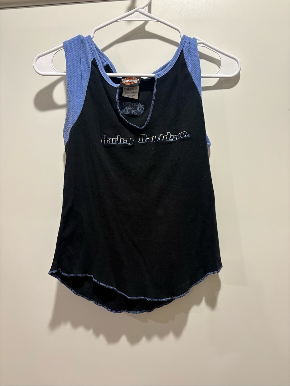 Harley-Davidson Black Tank with Blue Trim and Embroidered Logo